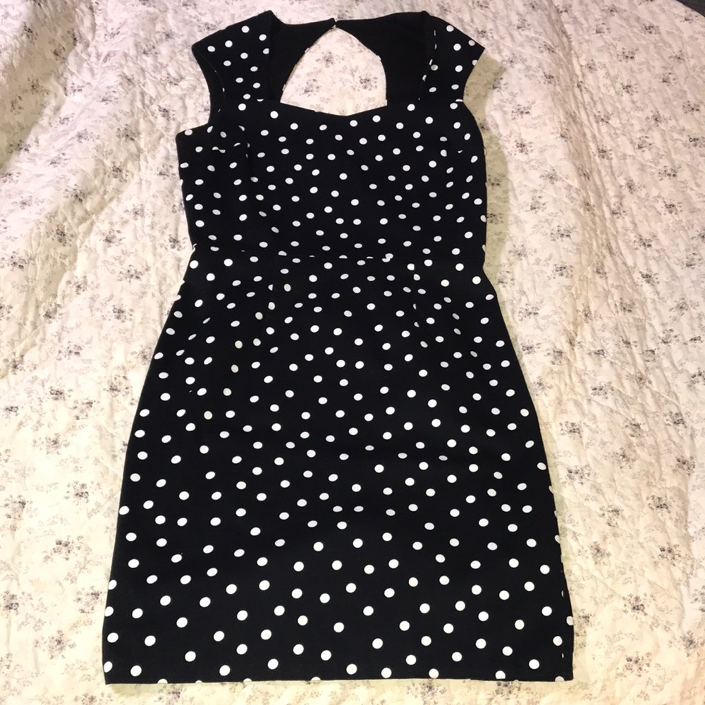Black with white polka dot dress skinny wiggle pinup vintage 1950s retro